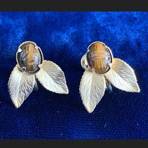 Vintage Tigers Eye Screw Back Earrings 1/20 12k GF
